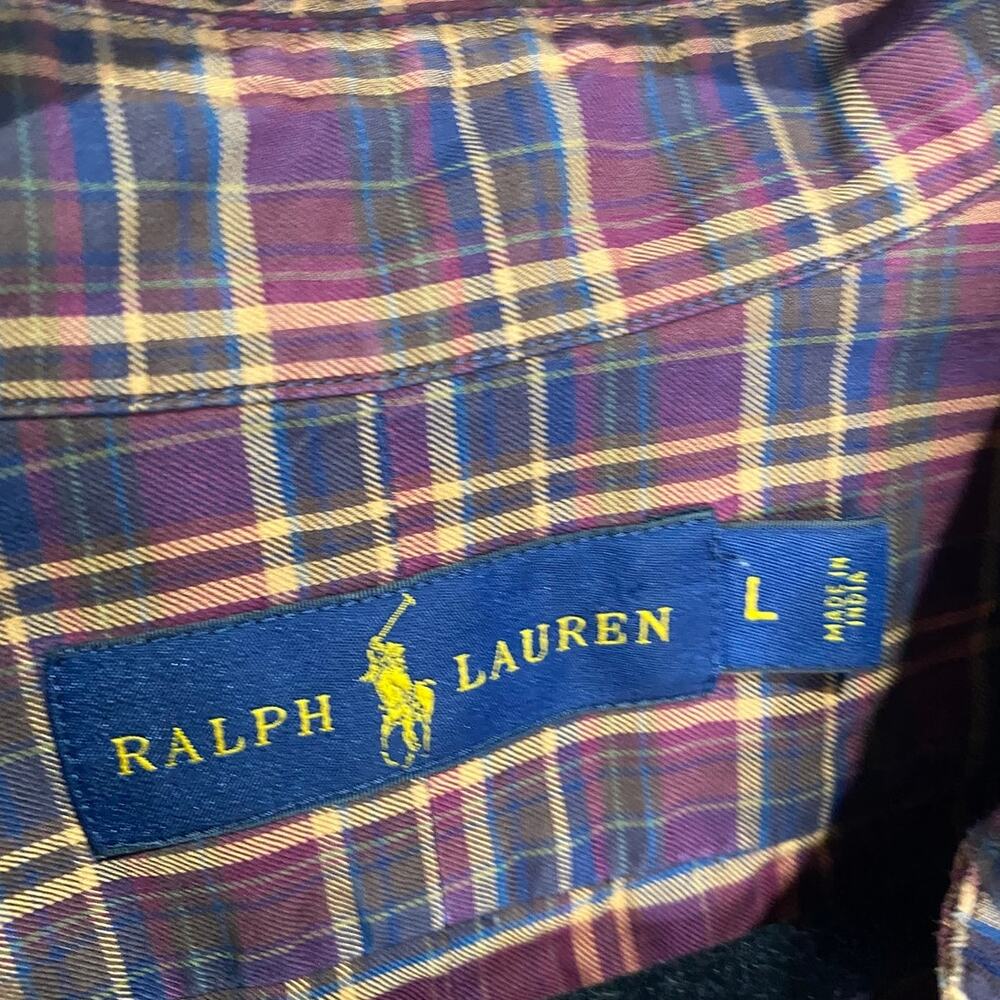 Ralph Lauren LS Button Down Men's L Burgundy Plaid Cotton Classic Preppy GUC - Picture 6 of 9